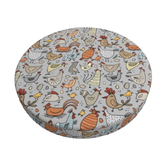 Goofa Funny Chicken Printed Stool Covers Round, Waterproof Round Bar Stool Covers Anti-Slip Round Bar Stool Seat Cover with Elastic Bands Durable -