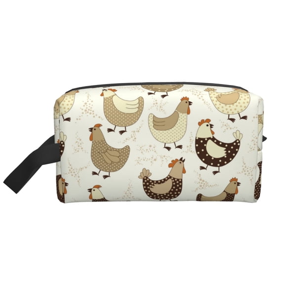 Goofa Funny Chicken Printed Toiletry Bag with Handle,Large Capacity Travel Makeup Cosmetic Bag for Women, Carry on Airport Airline Compliant Bag
