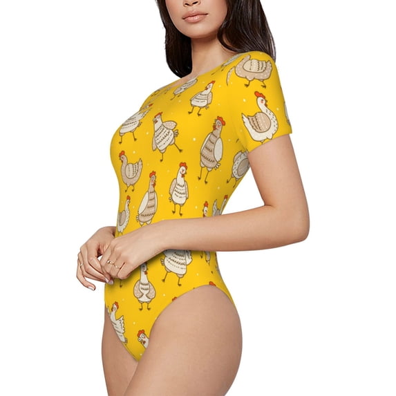 Goofa Funny Chicken Printed Women Rash Guard Short Sleeve,Tummy control Swimsuit Surfing Swimsuit Bathing Suit One Piece Swimsuit UPF 50-Large