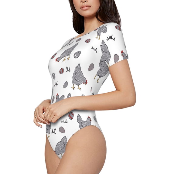 Goofa Funny Chicken Printed Women Rash Guard Short Sleeve,Tummy control Swimsuit Surfing Swimsuit Bathing Suit One Piece Swimsuit UPF 50-Small