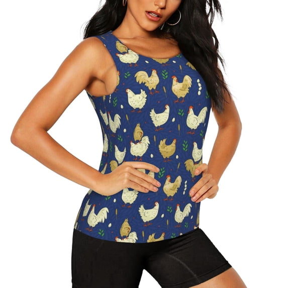 Goofa Funny Chicken Printed Womens Workout Tops for Women Sleeveless Yoga Shirts Athletic Running Tank Tops Sleeveless Gym Clothes Workout Apparel-