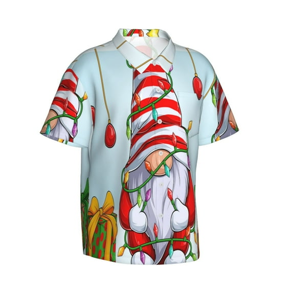 Goofa Funny Christmas Gnome Hawaiian Shirt for Men, Unisex Summer Beach Casual Short Sleeve Button Down Shirts,Aloha Tropical Floral print shirt-Large
