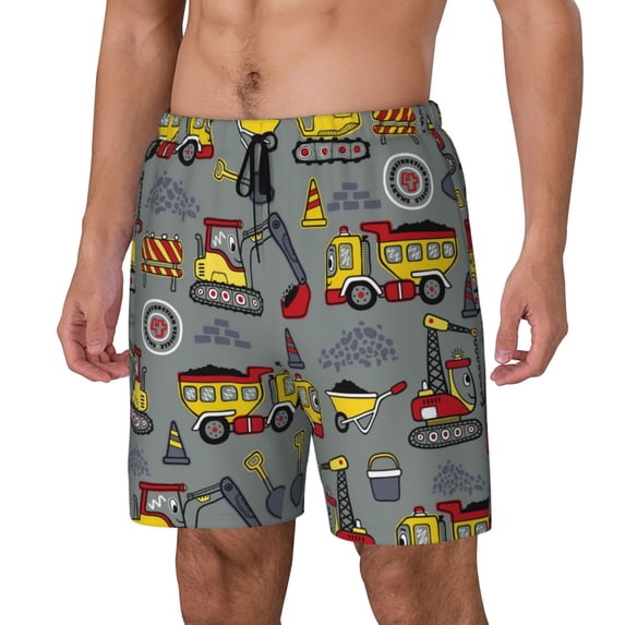 Goofa Funny Construction Printed Men's Swim Trunks Board Shorts Quick Dry Mens Swimming Trunks with Compression Liner,Breathable Fit Hawaii Beach Shorts-3X-Large
