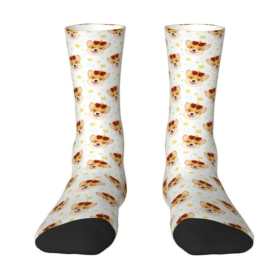 Goofa Funny Corgi Printed Men's Crew Socks, Soft Durable Breathable Moisture-Wicking with Odor Control Cotton socks