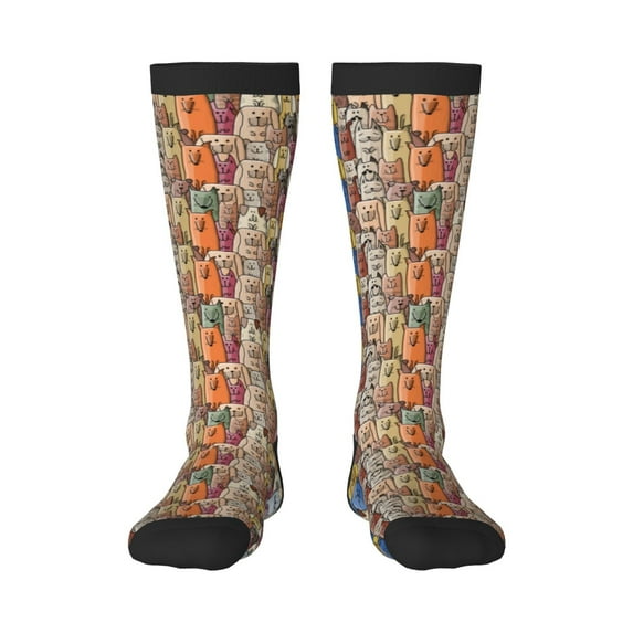 Goofa Funny Dogs Family Pattern Adult Stockings, Color-Block Knee High Socks, Comfortable and Breathable, Soft and Stretchable, Sports, and Decoration
