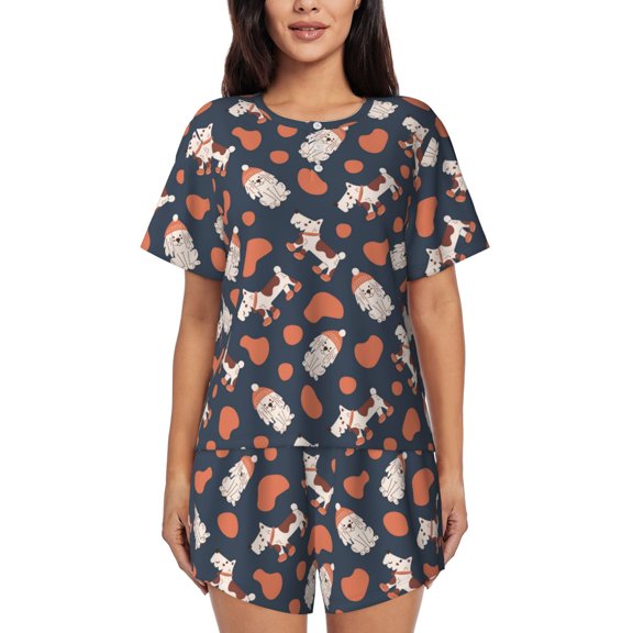 Goofa Funny Dogs for Womens Cotton 2 Piece Pajamas Set Classic Short Sleeve Pjs Set Soft Button Down Sleepwear Loungewear-Medium