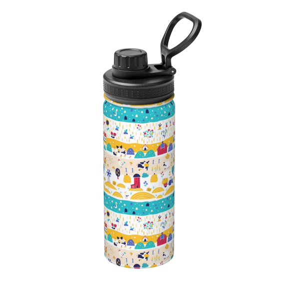Goofa Funny Farm Print 18oz Sports Insulated Kettle With Straw Water Bottle Sports Water Bottle For Running Hiking Cycling Climbing Mans Womans