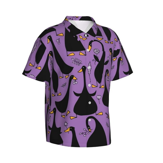 Goofa Funny Goose Hawaiian Shirt for Men, Unisex Summer Beach Casual Short Sleeve Button Down Shirts,Aloha Tropical Floral print shirt-Small