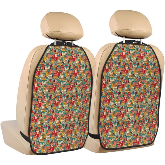 Goofa Funny Owl Bird Pattern Car Back Seat Protector for Kids (2 Pack) ,Anti-kick Storage Mat for Car Seats,Shields from Footprints
