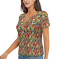 thumbnail image 1 of Goofa Funny Owl Bird Pattern Womens Deep V Neck Low Cut Tops Casual Summer Short Sleeve Ribbed Knit T-Shirts-Medium, 1 of 5