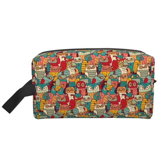 Goofa Funny Owl Bird Printed Toiletry Bag with Handle,Large Capacity Travel Makeup Cosmetic Bag for Women, Carry on Airport Airline Compliant Bag