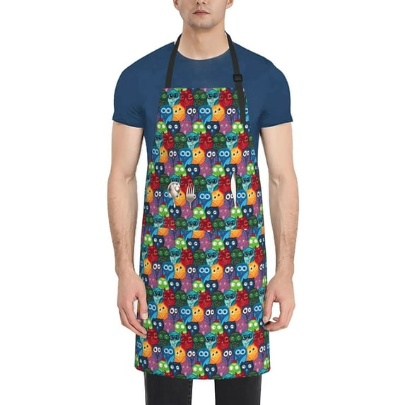 Goofa Funny Owls Printed Waterproof Apron 33" Chef Aprons for Men Heavy Duty Chemical Work Apron Adjustable Bib Apron