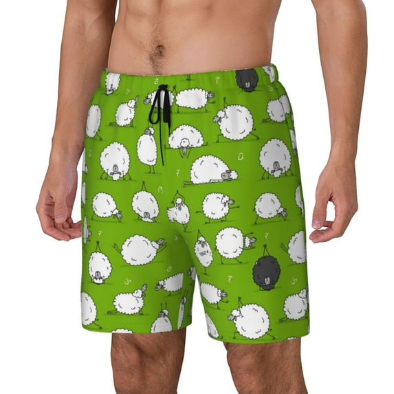 Goofa Funny Sheep Doing Yoga Printed Men's Swim Trunks Board Shorts Quick Dry Mens Swimming Trunks with Compression Liner,Breathable Fit Hawaii Beach Shorts-XX-Large