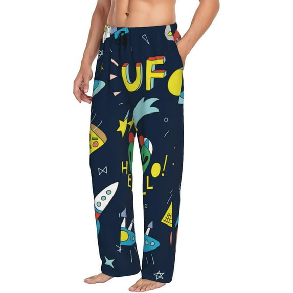Goofa Funny Spaceships Printed Soft Pajama Pants for Men, Wide Leg Comfy Casual Lounge Yoga Pants-XX-Large