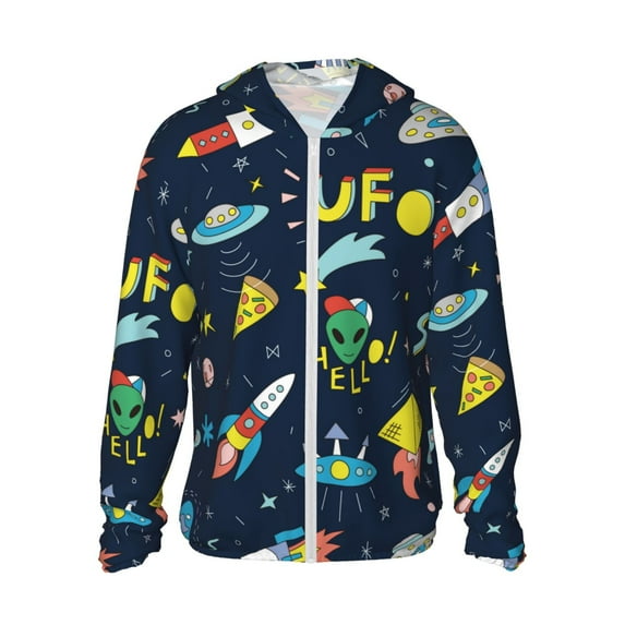 Goofa Funny Spaceships Printed Women's UPF 50+ Sun Protection Hoodie Jacket Lightweight Long Sleeve Sun Shirt for Women with Pocket Hiking Outdoor-XX-Large