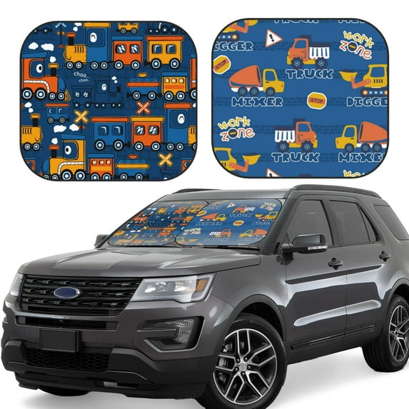 Goofa Funny Steam Train Pattern 2 Piece Car Windshield Sun Shade Foldable | Front Windshield Shade for Sun, Heat and UV Rays | Sunshade for Car Front Window-Large