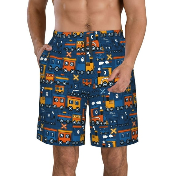 Goofa Funny Steam Train Printed Mens Swim Trunks Summer Quick Dry Short Beach Swimwear Bathing Suits-XX-Large
