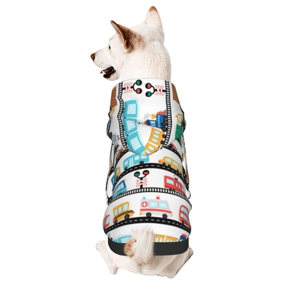 Goofa Funny Transport Pattern Small Dog Sweater Hoodies Pet Grey Hooded Soft Fleece Sweatshirts with Pocket Fall Winter Puppy Cat Sweaters Warm Clothes-X-Small