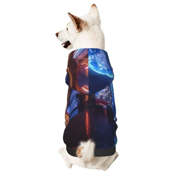 Goofa Futuristic Bar Space View Pattern Small Dog Sweater Hoodies Pet Grey Hooded Soft Fleece Sweatshirts with Pocket Fall Winter Puppy Cat Sweaters Warm Clothes-Medium