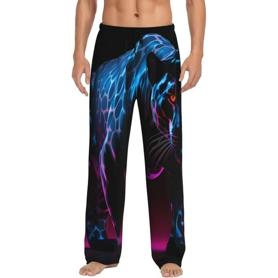 Goofa Futuristic Purple Panther Pattern Printed Soft Pajama Pants for Men, Wide Leg Comfy Casual Lounge Yoga Pants-X-Large