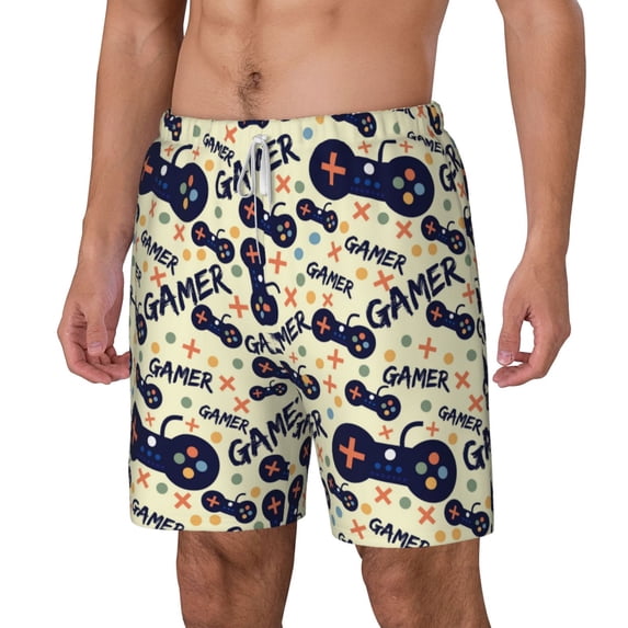 Goofa Game Controller Printed Men's Swim Trunks Board Shorts Quick Dry Mens Swimming Trunks with Compression Liner,Breathable Fit Hawaii Beach Shorts-Medium