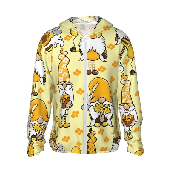 Goofa Garden Honeybee Gnomes Printed Women's UPF 50+ Sun Protection Hoodie Jacket Lightweight Long Sleeve Sun Shirt for Women with Pocket Hiking Outdoor-Medium
