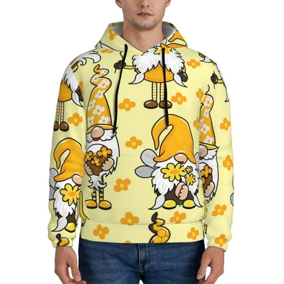 Goofa Garden Honeybee Gnomes for Men's Hooded Sweatshirt - Lightweight Pullover Hoodie with Kangaroo Pocket, Perfect for Everyday Wear-Small