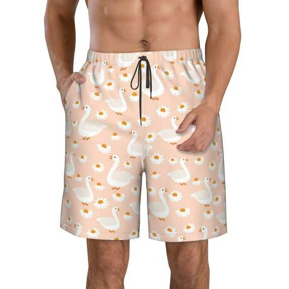 Goofa Geese and Flower Printed Mens Swim Trunks Summer Quick Dry Short Beach Swimwear Bathing Suits-3X-Large