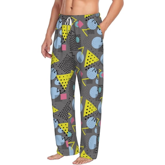 Goofa Geometric Printed Soft Pajama Pants for Men, Wide Leg Comfy Casual Lounge Yoga Pants-Small