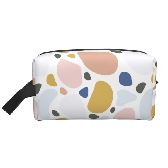 Goofa Geometric Spots Printed Toiletry Bag with Handle,Large Capacity Travel Makeup Cosmetic Bag for Women, Carry on Airport Airline Compliant Bag