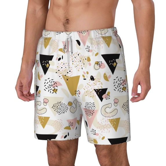 Goofa Geometric Triangle Printed Men's Swim Trunks Board Shorts Quick Dry Mens Swimming Trunks with Compression Liner,Breathable Fit Hawaii Beach Shorts-Medium