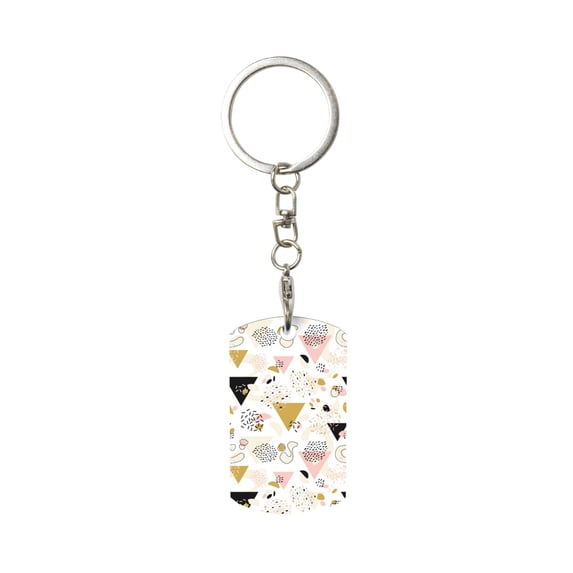 Goofa Geometric Triangle Printed Rectangular Metal Keychain Bag Charm Floral Charm for Purse Keys Metal Keyring Gift for Women Accessories
