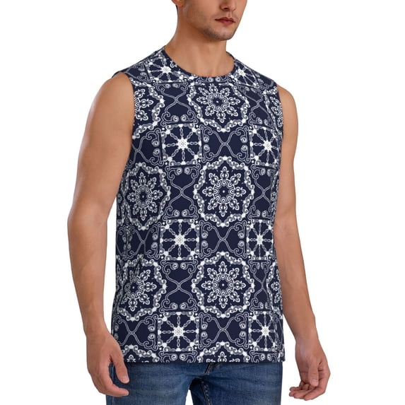 Goofa Geometry Flower Printed Men's Sleeveless T-Shirt - Athletic Gym Workout Tank Top for Men - Moisture-Wicking, UPF 30+ Quick-Dry Muscle Tee-