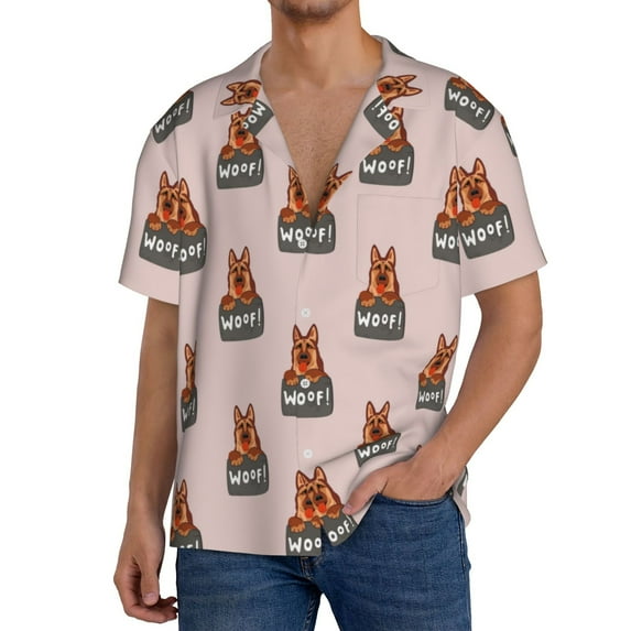 Goofa German Shepherd Dog Printed Men's Casual Short-sleeved Shirt,Lightweight Breathable Button-down,Summer Casual men's top,Versatile Fashion shirt-3X-Large