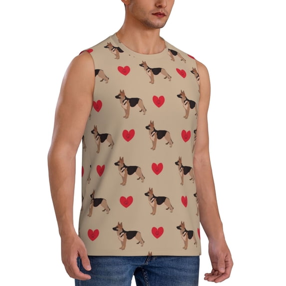 Goofa German Shepherd Dog Printed Men's Sleeveless T-Shirt - Athletic Gym Workout Tank Top for Men - Moisture-Wicking, UPF 30+ Quick-Dry Muscle Tee-Large