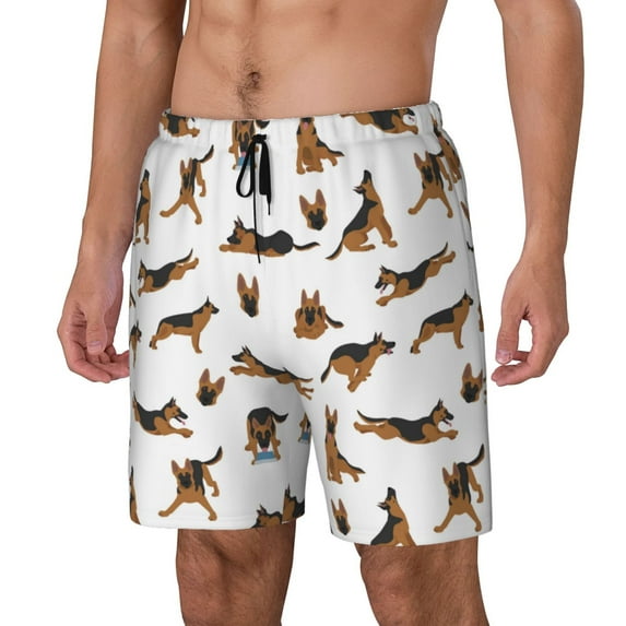 Goofa German Shepherd Dog Printed Men's Swim Trunks Board Shorts Quick Dry Mens Swimming Trunks with Compression Liner,Breathable Fit Hawaii Beach Shorts-Large