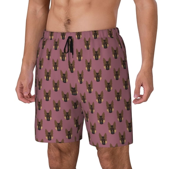 Goofa German Shepherd Dog Printed Men's Swim Trunks Board Shorts Quick Dry Mens Swimming Trunks with Compression Liner,Breathable Fit Hawaii Beach Shorts-Large