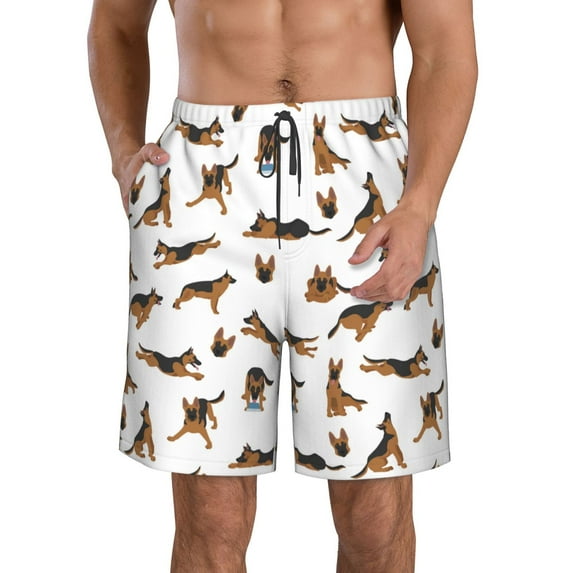 Goofa German Shepherd Dog Printed Mens Swim Trunks Summer Quick Dry Short Beach Swimwear Bathing Suits-Large