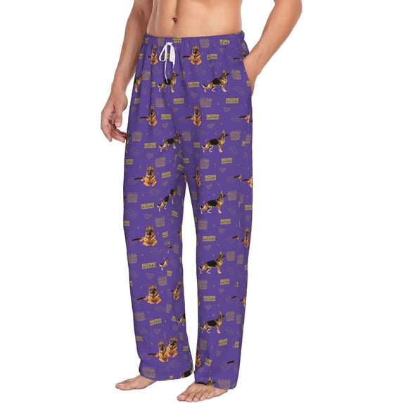Goofa German Shepherd Dog Printed Soft Pajama Pants for Men, Wide Leg Comfy Casual Lounge Yoga Pants-Medium