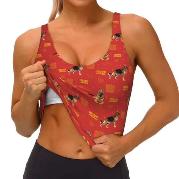 Goofa German Shepherd Dog Printed Sports Bras for Women, High Impact Running Bra Workout Crop Tank Tops Longline Sports Bra Push up-Large