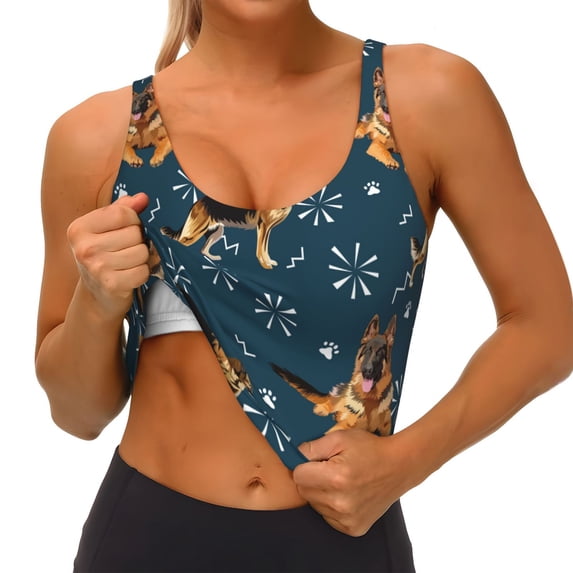 Goofa German Shepherd Dog Printed Sports Bras for Women, High Impact Running Bra Workout Crop Tank Tops Longline Sports Bra Push up-Medium