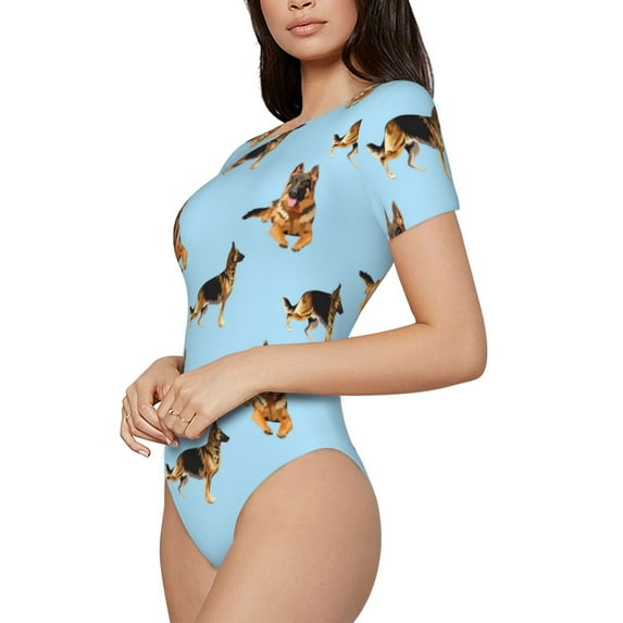 Goofa German Shepherd Dog Printed Women Rash Guard Short Sleeve,Tummy control Swimsuit Surfing Swimsuit Bathing Suit One Piece Swimsuit UPF 50-XX-Large