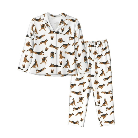 Goofa German Shepherd Dog Printed Women’s 2 Piece Pajama Set Super,Pajamas Women's Long Sleeve Sleepwear Soft Button Down Loungewear Pjs Lounge Set Nightwear-Large