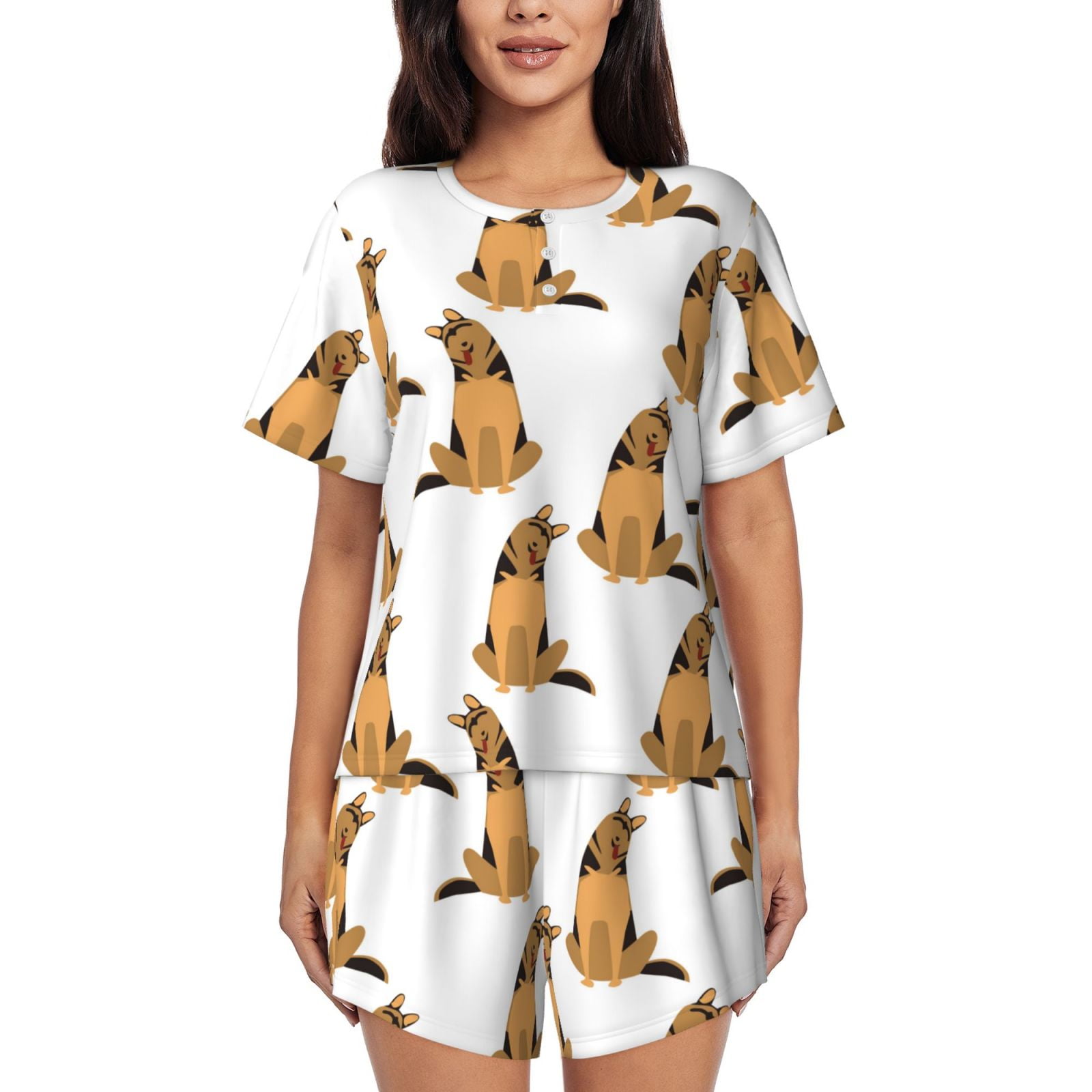 Goofa German Shepherd Dog for Womens Cotton 2 Piece Pajamas Set Classic ...