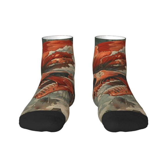 Goofa Gigantic Skull In Clouds Pattern Non Slip Socks with Grips for Elderly, Crew Socks Yoga Hospital Socks Cushioned Sole Gripper Socks for Men Women