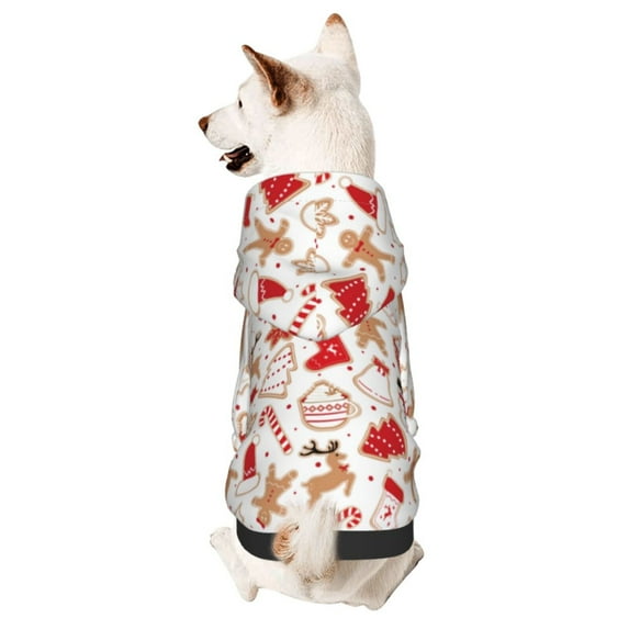 Goofa Gingerbread Holiday Sweets Pattern Small Dog Sweater Hoodies Pet Grey Hooded Soft Fleece Sweatshirts with Pocket Fall Winter Puppy Cat Sweaters Warm Clothes-X-Large