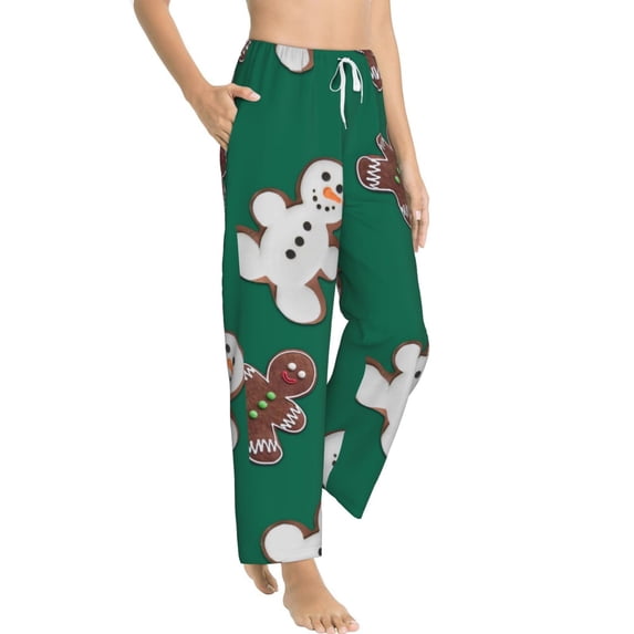 Goofa Gingerbread Snowman Cookies Printed Soft Pajama Pants for Women, Wide Leg Comfy Casual Lounge Yoga Pants-XX-Large