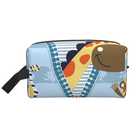 Goofa Giraffe Come Out From Zipper Printed Toiletry Bag with Handle,Large Capacity Travel Makeup Cosmetic Bag for Women, Carry on Airport Airline Compliant Bag