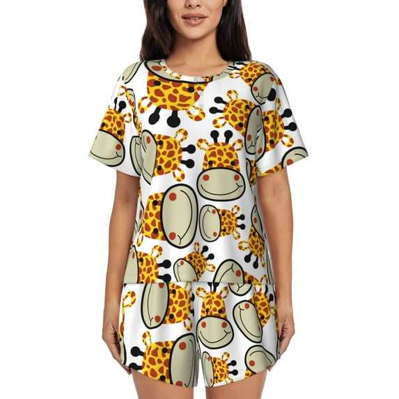 Goofa Giraffes Head for Womens Cotton 2 Piece Pajamas Set Classic Short Sleeve Pjs Set Soft Button Down Sleepwear Loungewear-Large