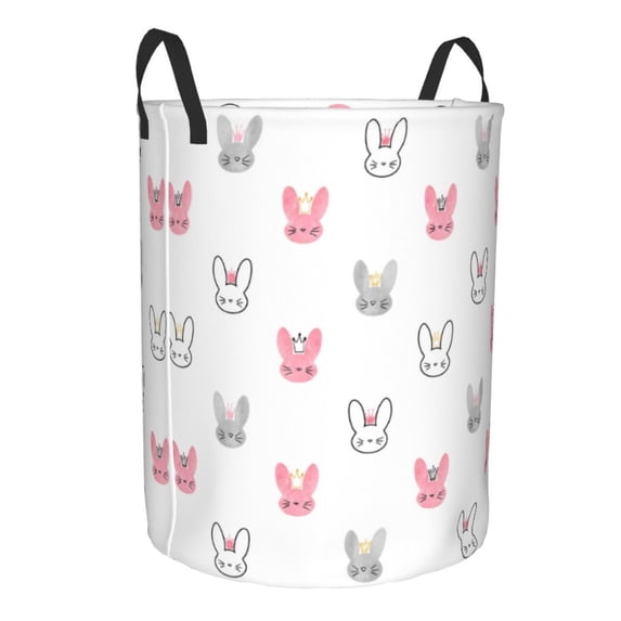 Goofa Girl Rabbit Printed Circular Hamper,Laundry Basket with Handles,Storage Baskets Foldable,Large Capacity Laundry Hamper-Medium